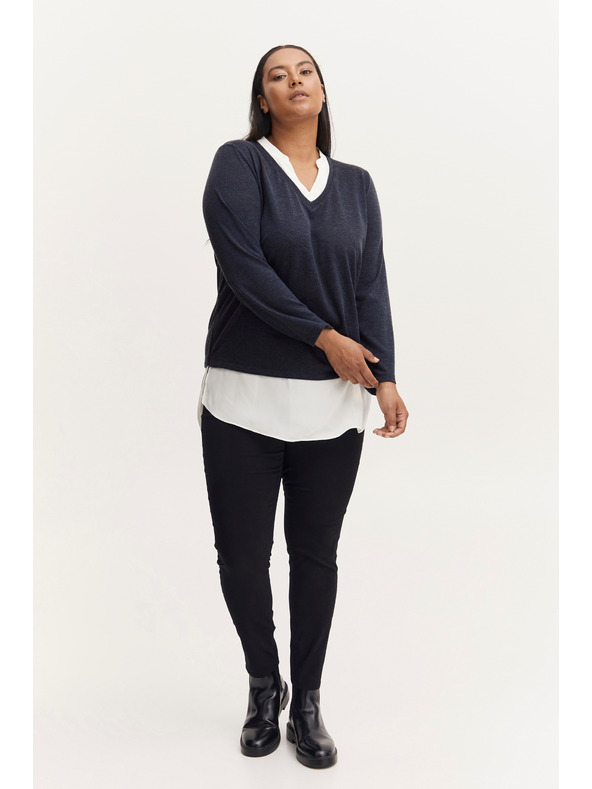 Fransa Tmavě modrý dámský svetr s košilovou vsadkou Fransa