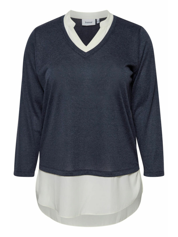 Fransa Tmavě modrý dámský svetr s košilovou vsadkou Fransa