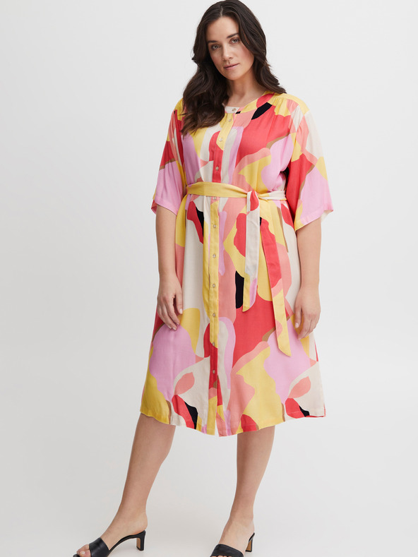 Fransa Bílo-růžové dámské vzorované košilové šaty Fransa