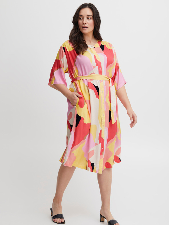 Fransa Bílo-růžové dámské vzorované košilové šaty Fransa