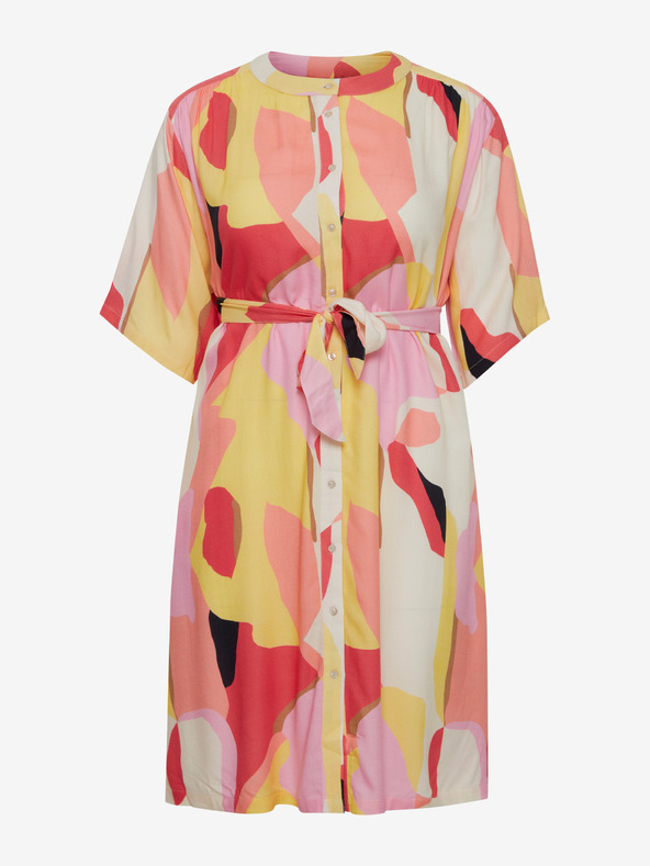 Fransa Bílo-růžové dámské vzorované košilové šaty Fransa