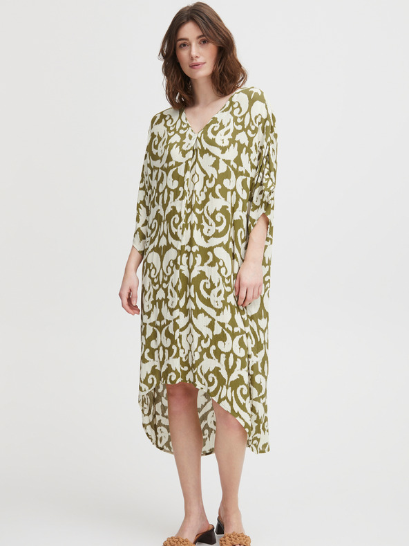 Fransa Bílo-khaki dámské vzorované šaty Fransa