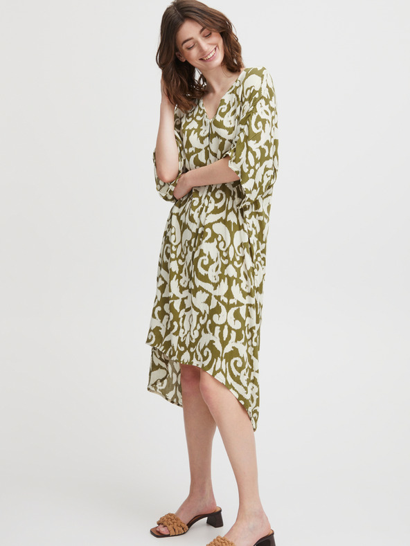 Fransa Bílo-khaki dámské vzorované šaty Fransa