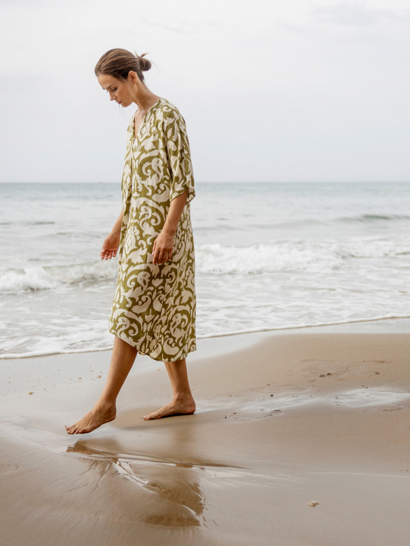 Fransa Bílo-khaki dámské vzorované šaty Fransa