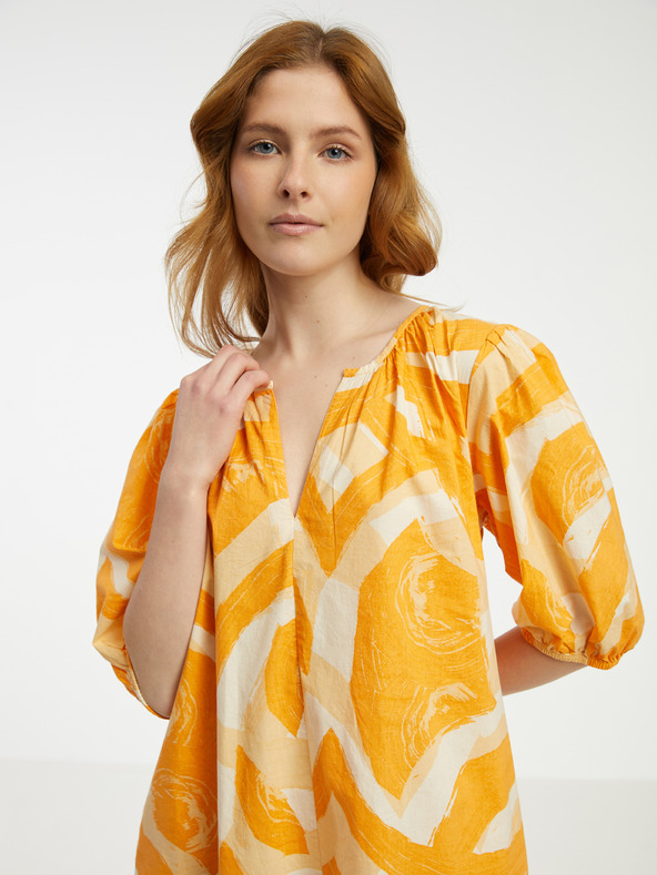 Fransa Bílo-oranžové dámské vzorované šaty Fransa