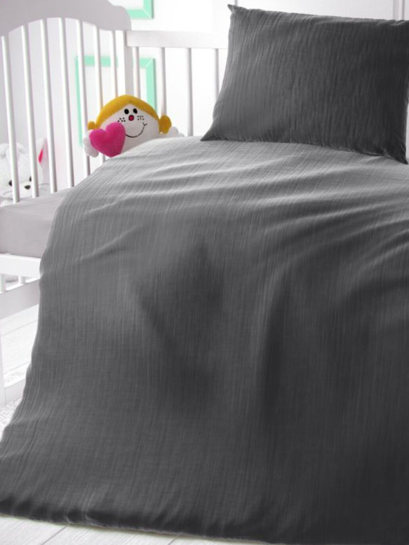 Kvalitex Mušelínové povlečení do dětské postýlky tmavě šedé Kvalitex