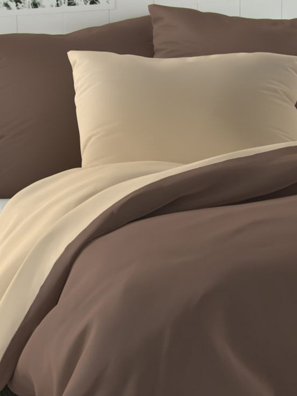 Kvalitex Saténové prodloužené povlečení LUXURY COLLECTION 140x220, 70x90cm tmavě hnědé / béžové